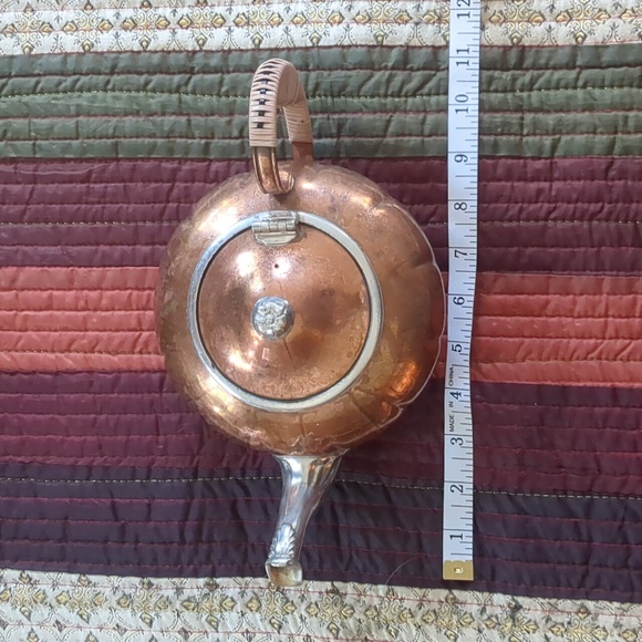 CANACRAFT* vintage copper and pewter wrapped handle tea pot w/ hinged lid - Picture 9 of 15